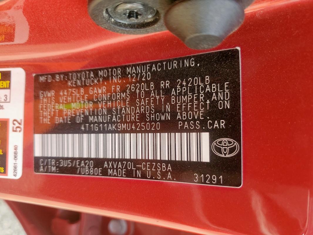 2021 TOYOTA CAMRY SE - 4T1G11AK9MU425020