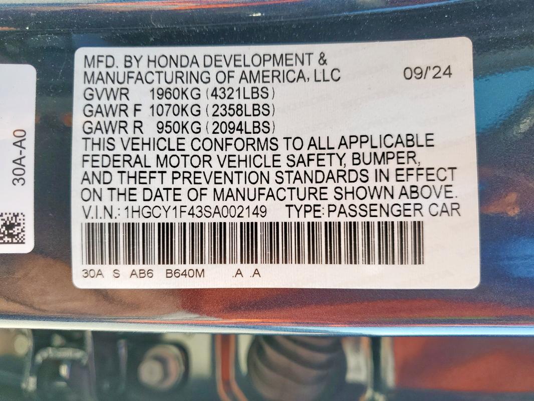 2025 HONDA ACCORD SE 1HGCY1F43SA002149