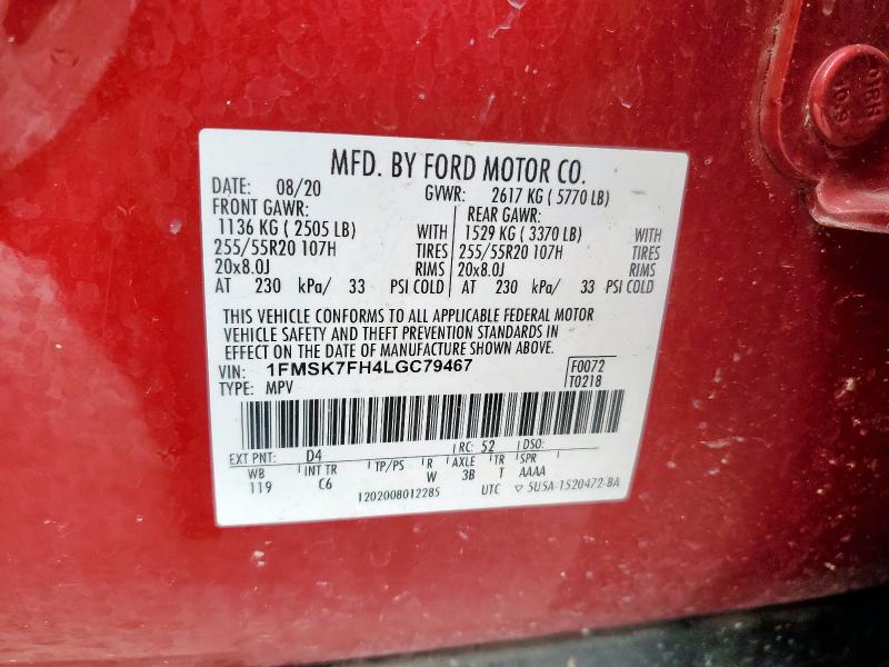 2020 FORD EXPLORER L 1FMSK7FH4LGC79467