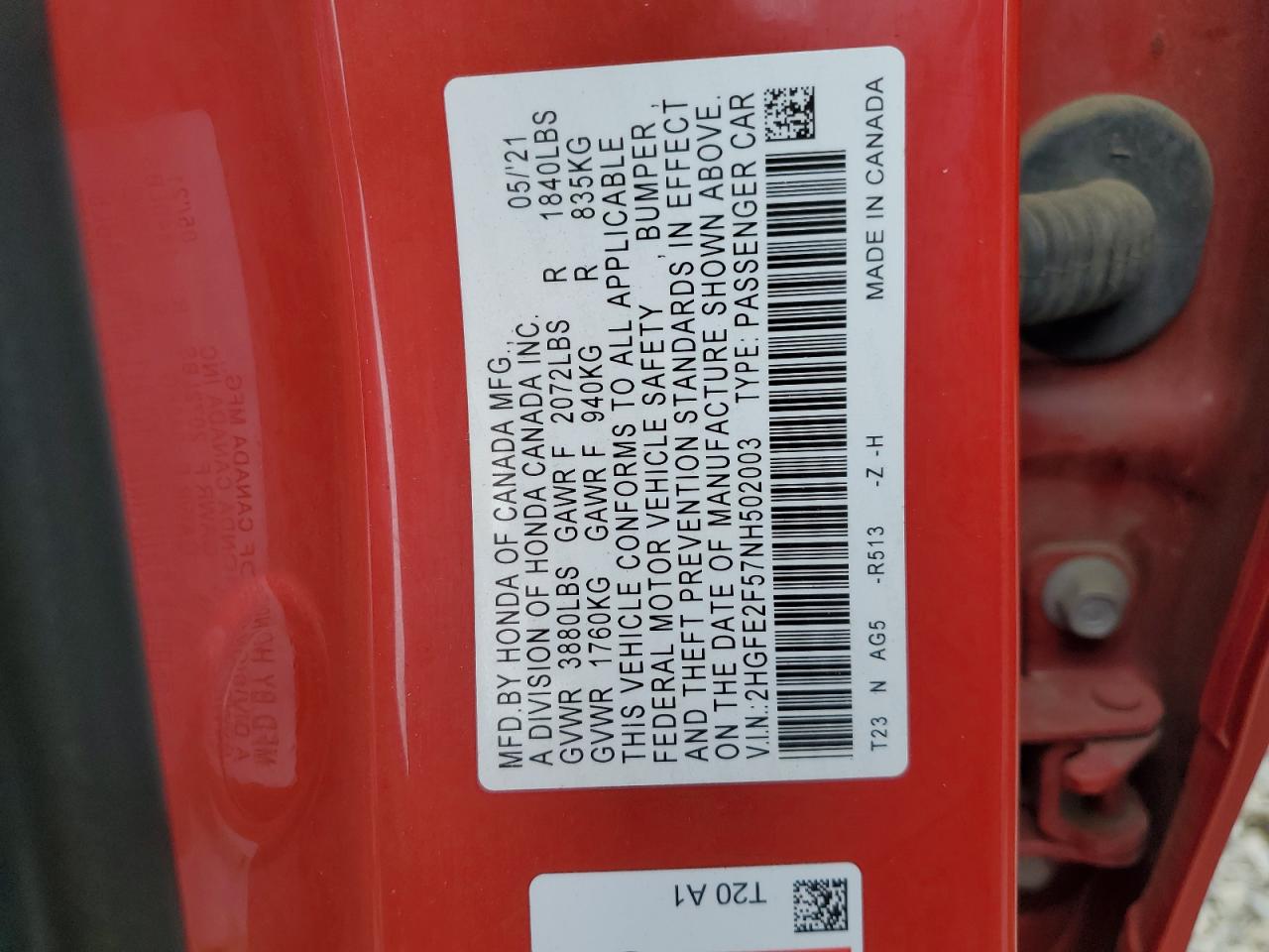 Lot #3302703049 2022 HONDA CIVIC SPOR