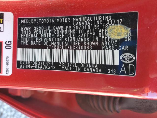 2017 TOYOTA COROLLA L 2T1BURHEXHC840063