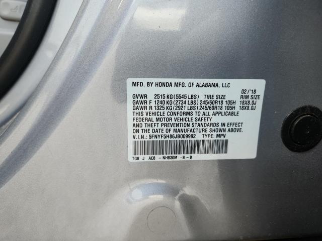 2018 HONDA PILOT EXL 5FNYF5H86JB009992