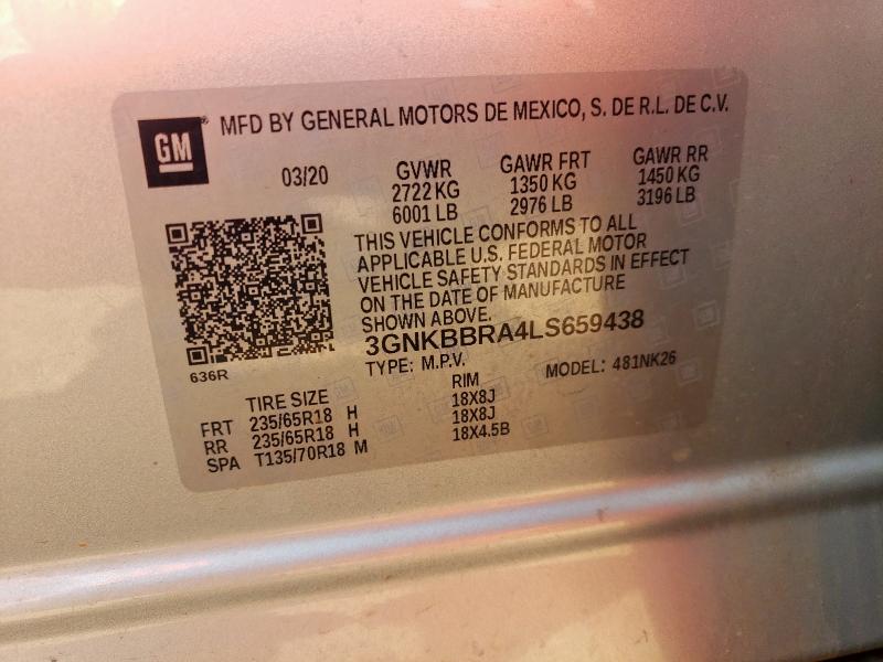 2020 CHEVROLET BLAZER 1LT 3GNKBBRA4LS659438