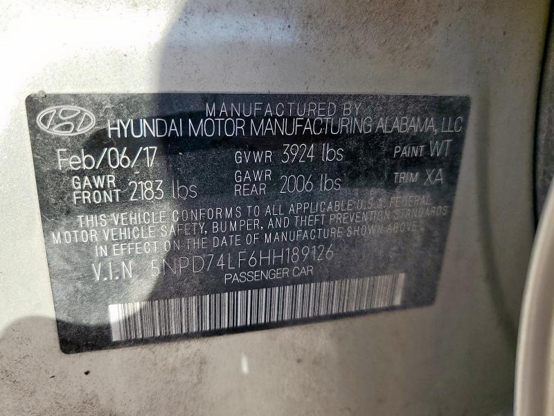 2017 HYUNDAI ELANTRA SE - 5NPD74LF6HH189126