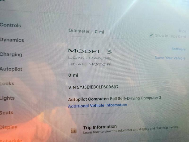 2020 TESLA MODEL 3 - 5YJ3E1EB0LF600697