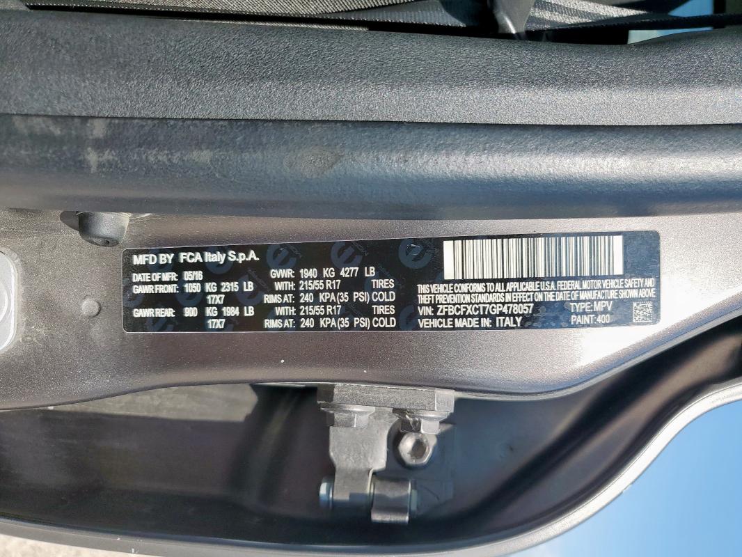 2016 FIAT 500X TREKK ZFBCFXCT7GP478057
