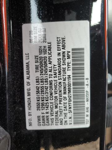 2021 HONDA PILOT SE 5FNYF6H27MB001194