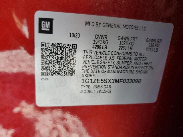 2021 CHEVROLET MALIBU PREMIER 1G1ZE5SX3MF033098