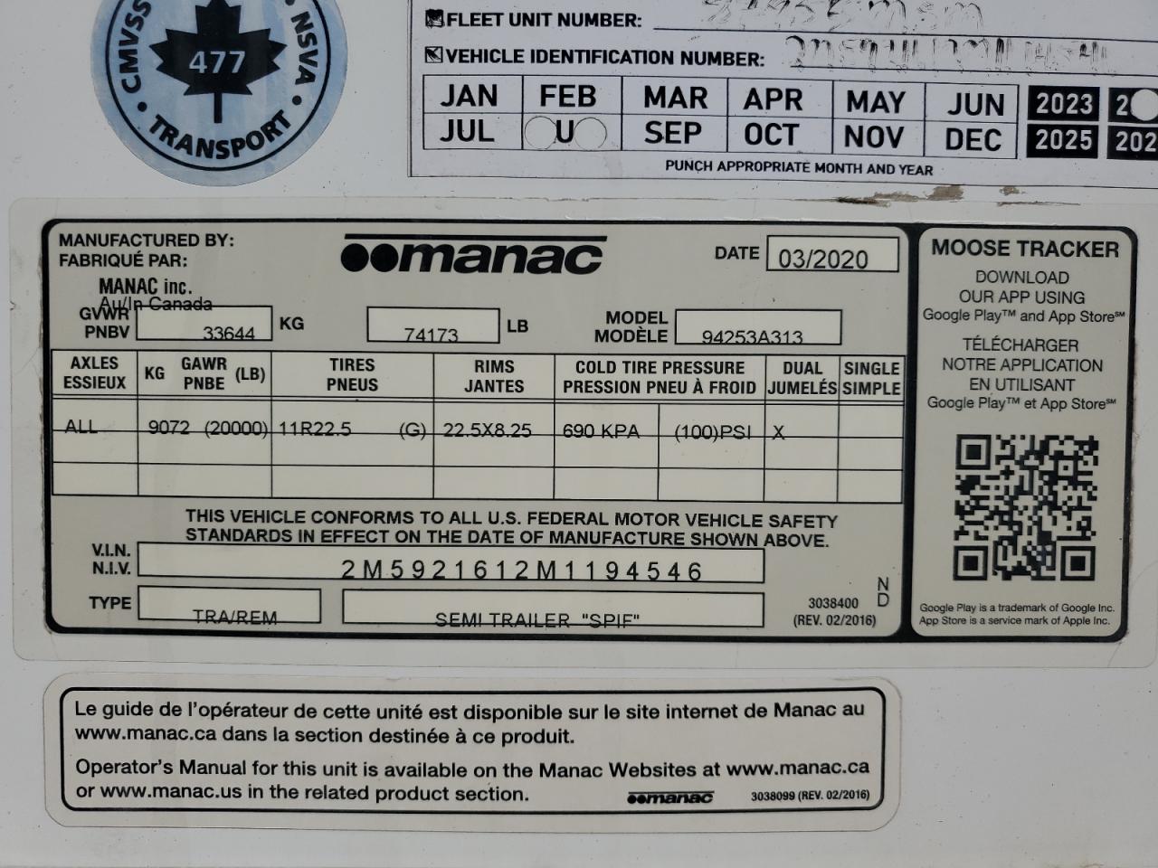 Lot #3259536104 2021 MANAC UNKNOWN