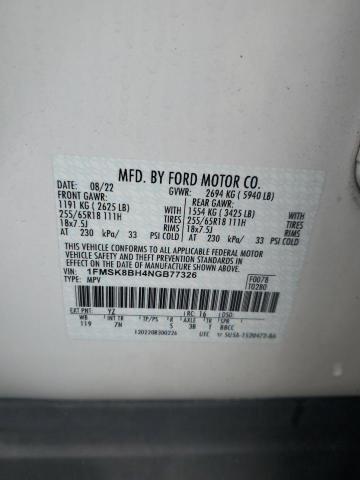 2022 FORD EXPLORER 1FMSK8BH4NGB77326