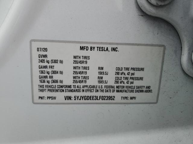 2020 TESLA MODEL Y 5YJYGDEE3LF023952