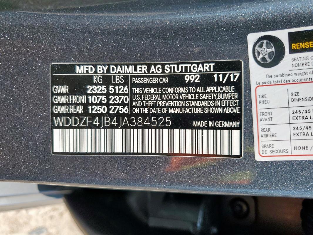 2018 MERCEDES-BENZ E 300 WDDZF4JB4JA384525