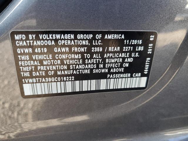 2016 VOLKSWAGEN PASSAT SE 1VWBT7A39GC016222