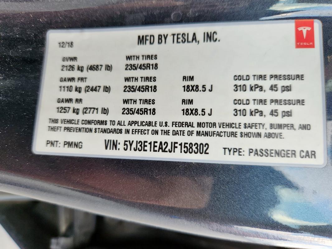 2018 TESLA MODEL 3 - 5YJ3E1EA2JF158302