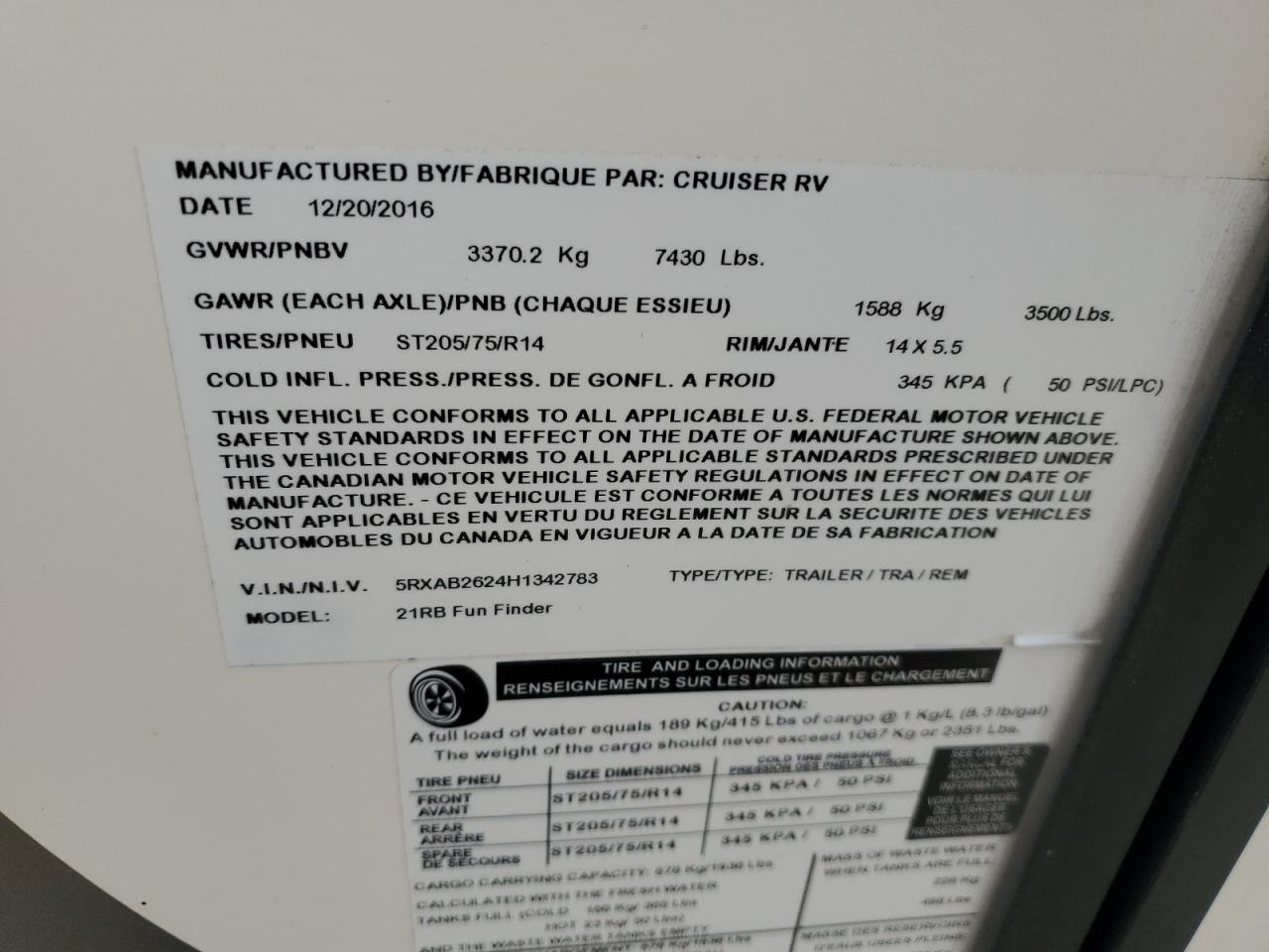 Lot #3269833724 2017 CRUISER RV FUN FINDER