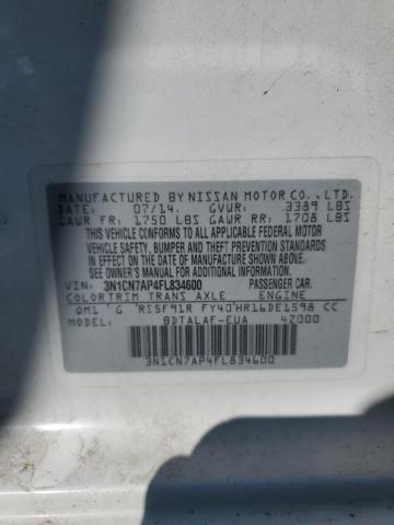 2015 NISSAN VERSA S 3N1CN7AP4FL834600