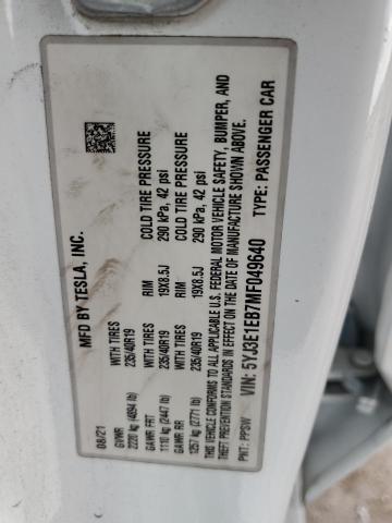 2021 TESLA MODEL 3 5YJ3E1EB7MF049640