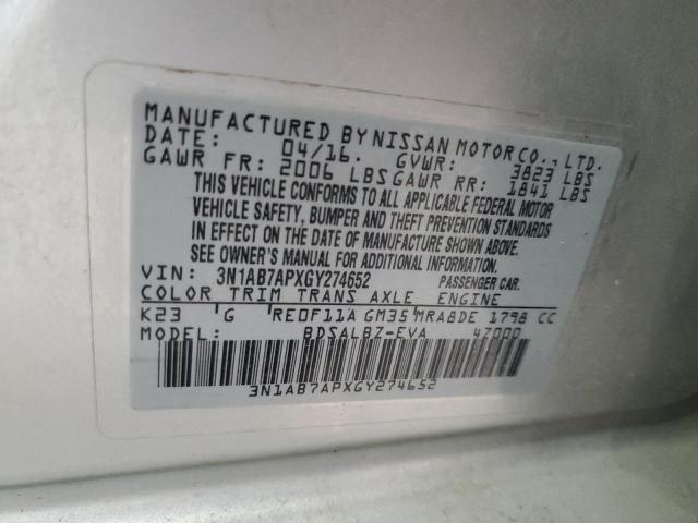 2016 NISSAN SENTRA S 3N1AB7APXGY274652