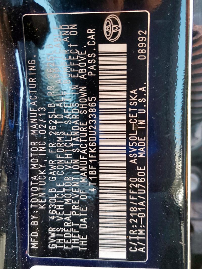 2013 TOYOTA CAMRY L - 4T1BF1FK6DU233865