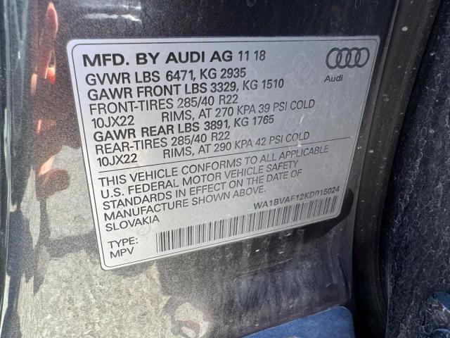 2019 AUDI Q8 PREMIUM WA1BVAF12KD015024