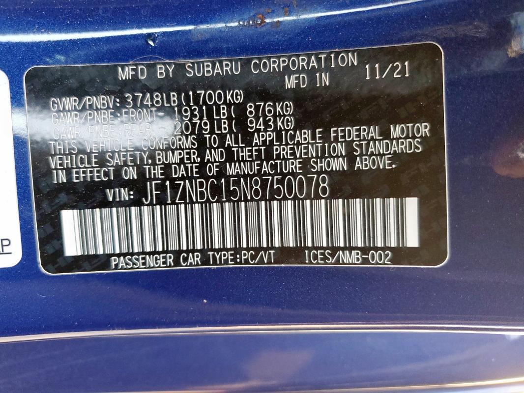 2022 TOYOTA GR 86 JF1ZNBC15N8750078