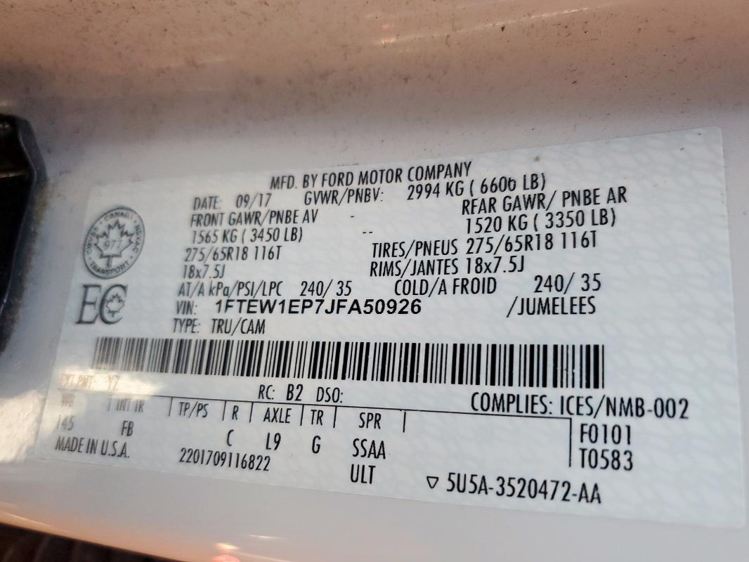 2018 FORD F150 SUPER 1FTEW1EP7JFA50926