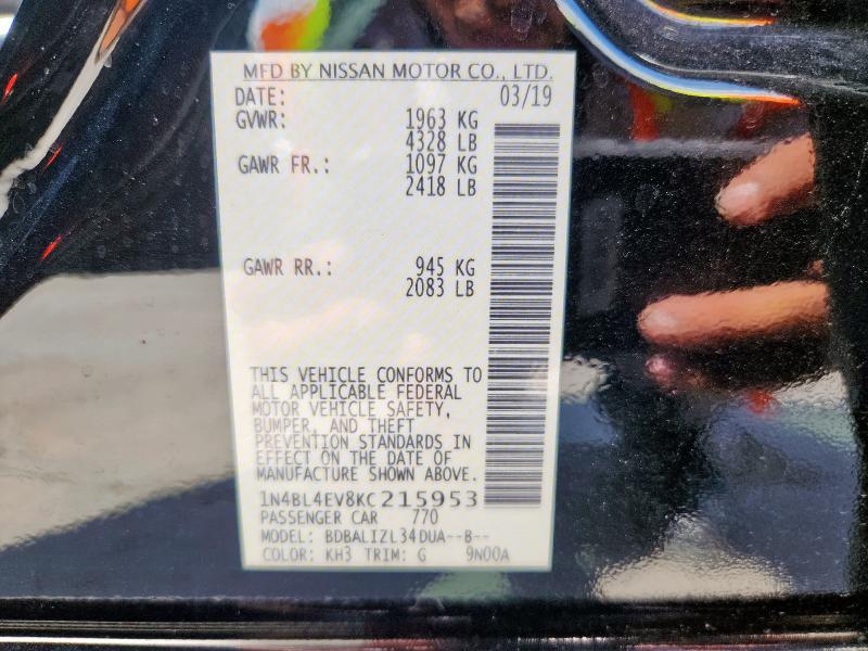 2019 NISSAN ALTIMA SL - 1N4BL4EV8KC215953