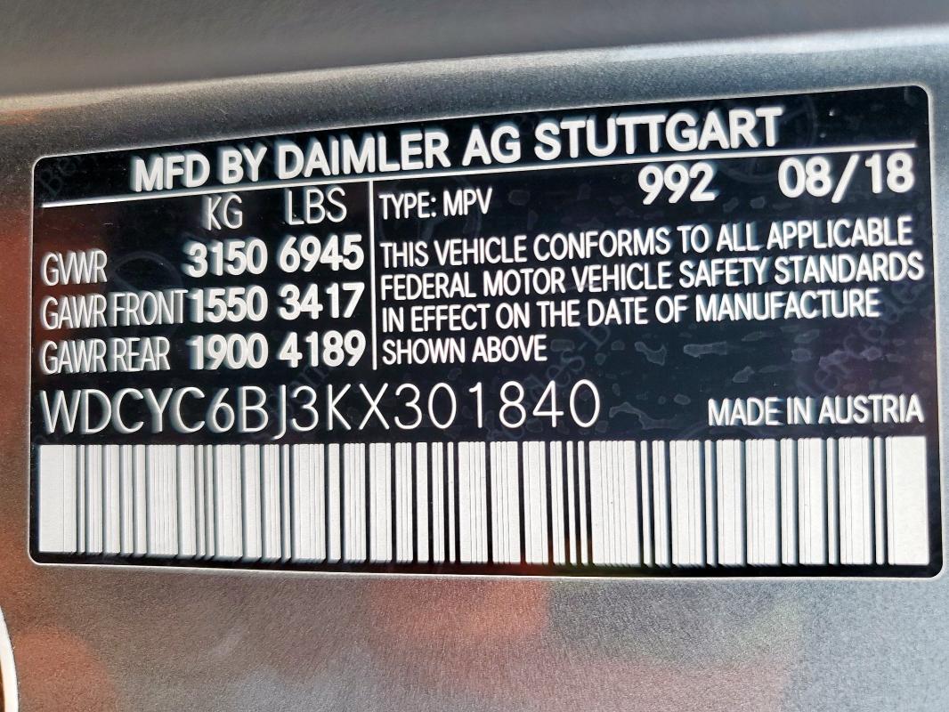 2019 MERCEDES-BENZ G 550 WDCYC6BJ3KX301840