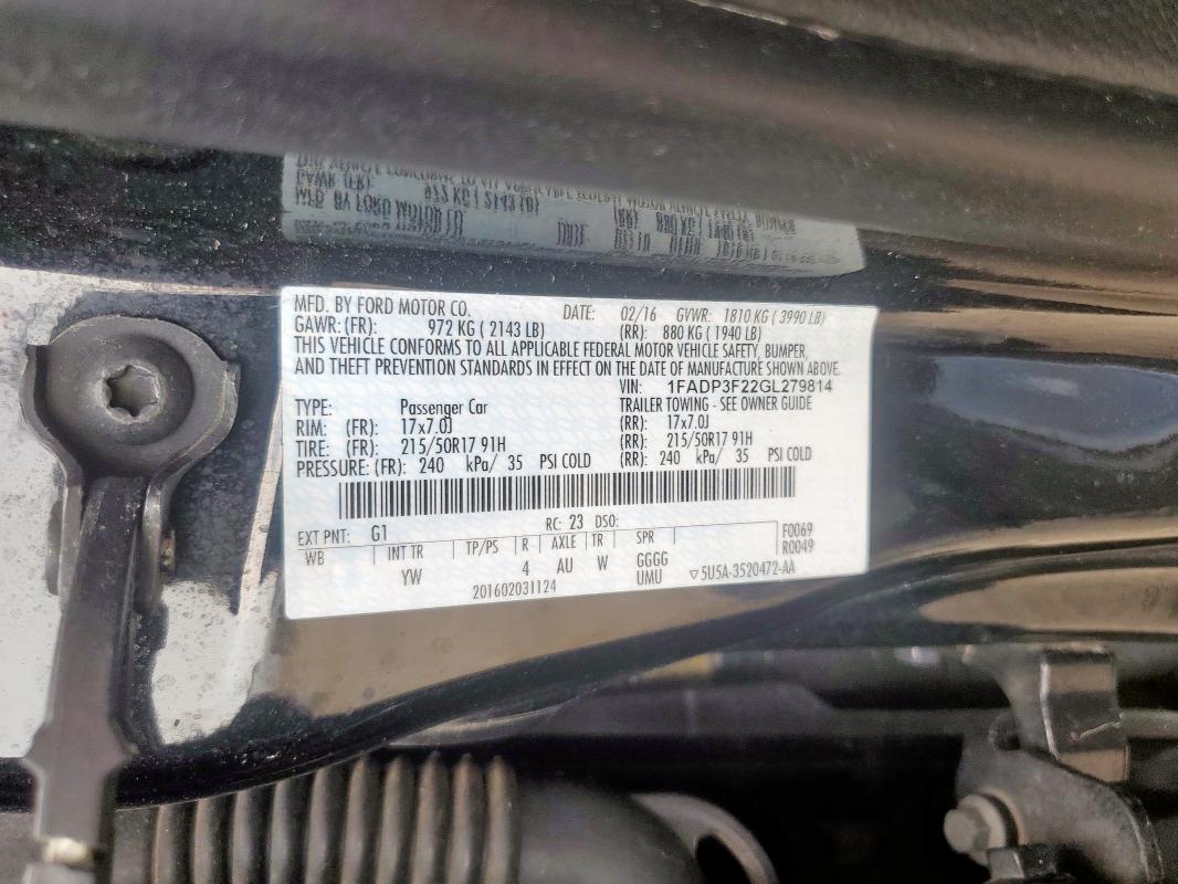 2016 FORD FOCUS SE - 1FADP3F22GL279814