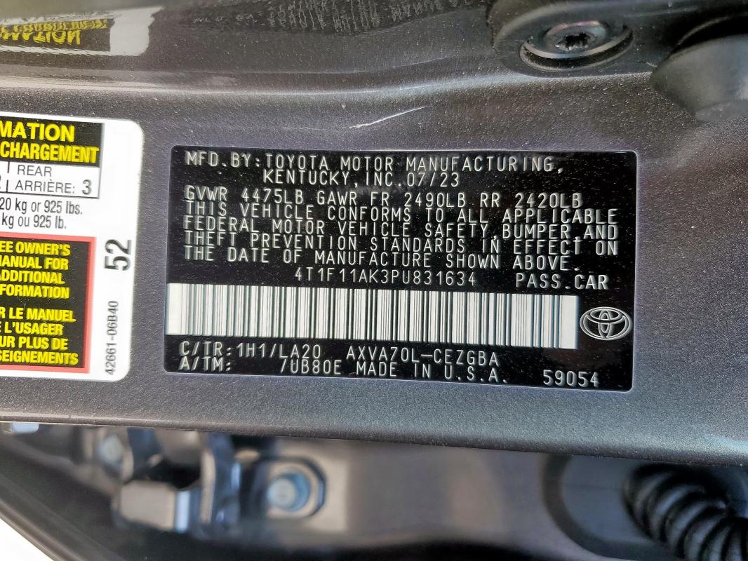2023 TOYOTA CAMRY XLE 4T1F11AK3PU831634