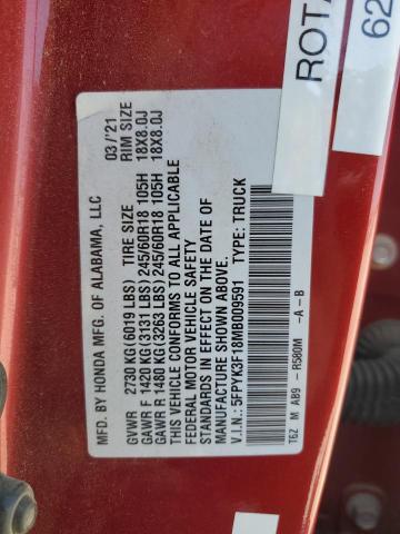 2021 HONDA RIDGELINE SPORT 5FPYK3F18MB009591