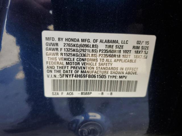 2015 HONDA PILOT EXL 5FNYF4H69FB061505