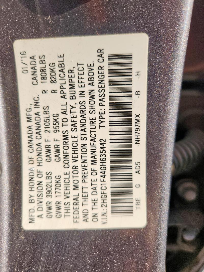 2016 HONDA CIVIC EX 2HGFC1F44GH635442