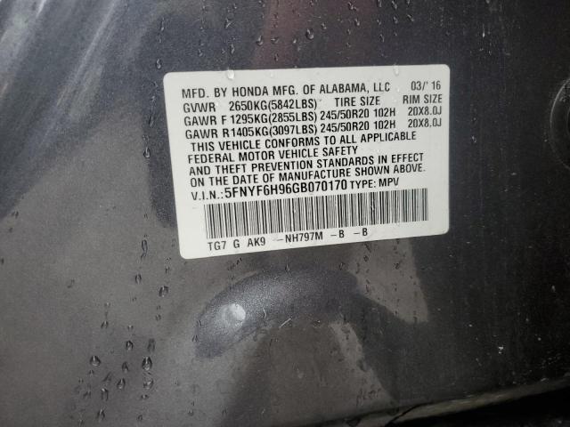 2016 HONDA PILOT TOUR 5FNYF6H96GB070170