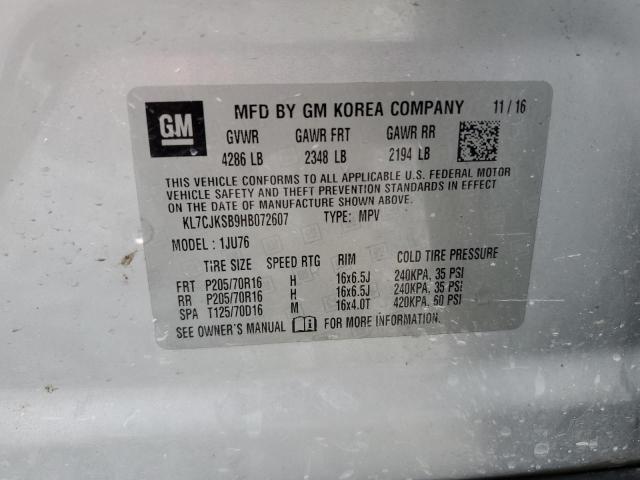 2017 CHEVROLET TRAX LS KL7CJKSB9HB072607