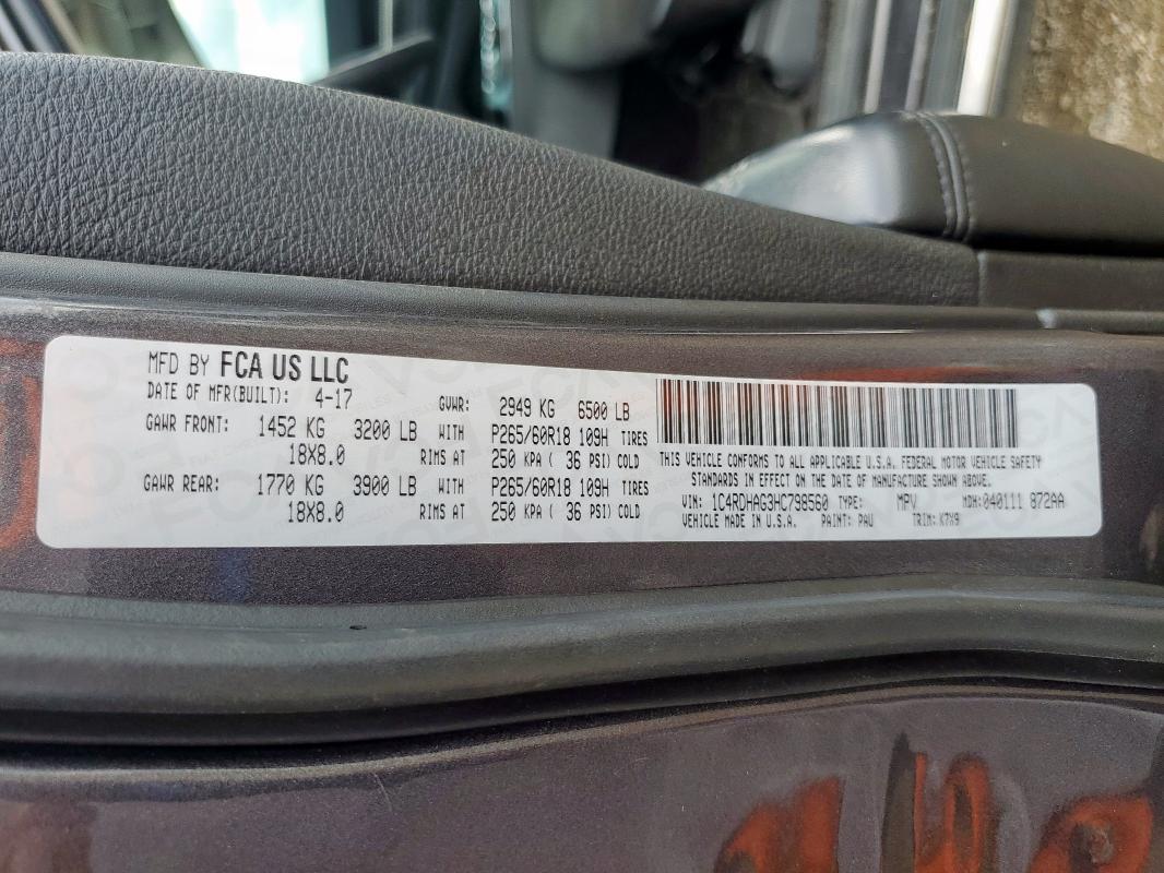 2017 DODGE DURANGO SX - 1C4RDHAG3HC798560