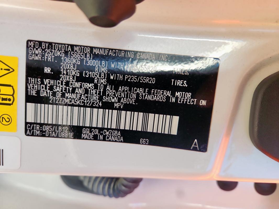 2019 LEXUS RX 350 BAS 2T2ZZMCA5KC127324