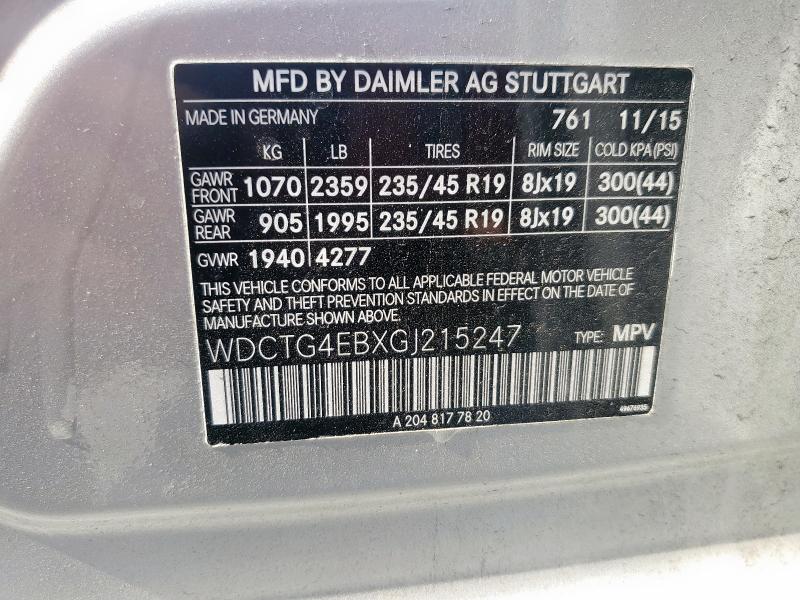 2016 MERCEDES-BENZ GLA 250 WDCTG4EBXGJ215247
