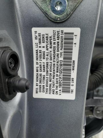 2016 HONDA CIVIC EXL 19XFC1F71GE215013