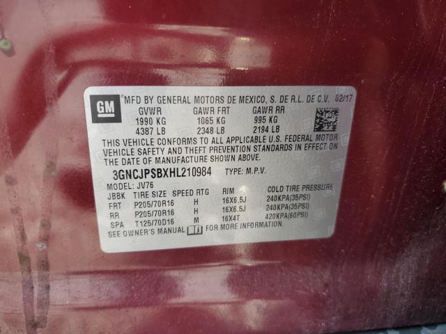 2017 CHEVROLET TRAX 1LT 3GNCJPSBXHL210984