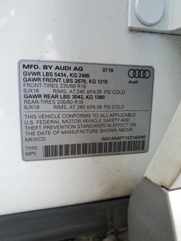 2019 AUDI Q5 PREMIUM WA1ANAFY1K2140066