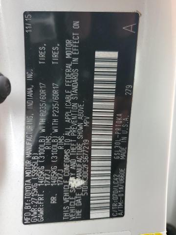 2015 TOYOTA SIENNA XLE 5TDYK3DC2FS677219