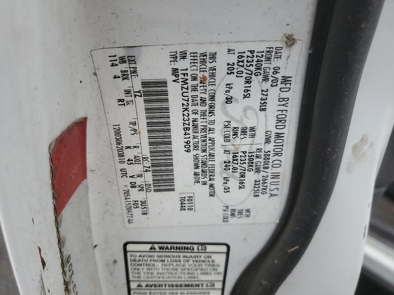 Lot #3302867886 2003 FORD EXPLORER X