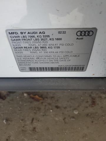 2022 AUDI E-TRON PRE WA1LAAGE2NB025151