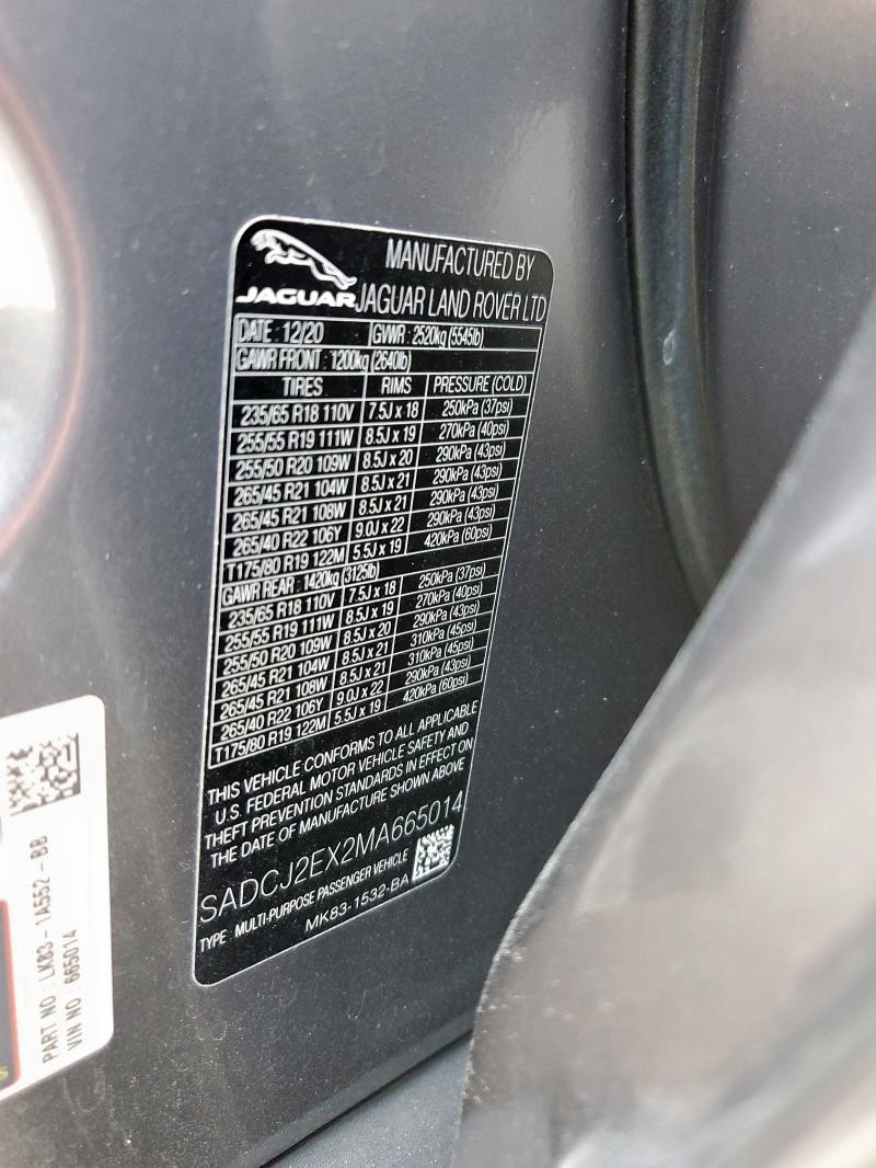 2021 JAGUAR F-PACE S - SADCJ2EX2MA665014