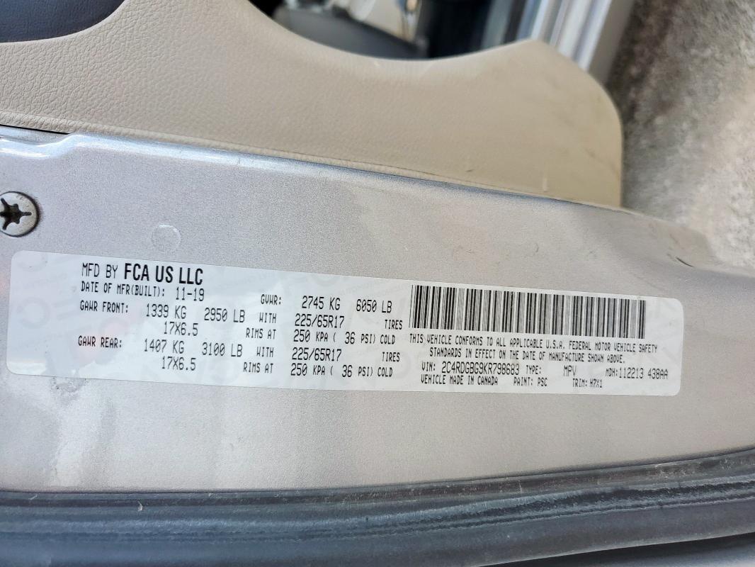 2019 DODGE GRAND CARA 2C4RDGBG9KR798683