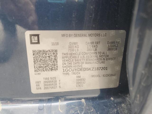 2019 CHEVROLET SILVERADO 1GCUYDED5KZ187201