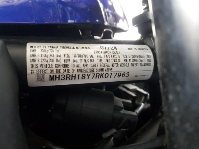 2024 YAMAHA YZFR3 A MH3RH18Y7RK017963