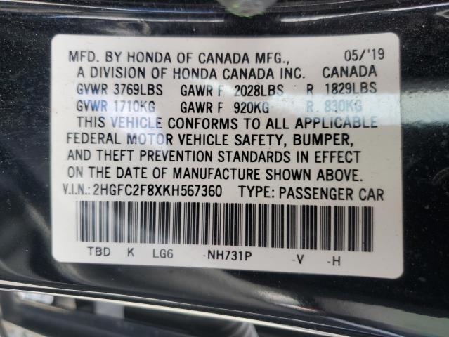 2019 HONDA CIVIC SPOR - 2HGFC2F8XKH567360