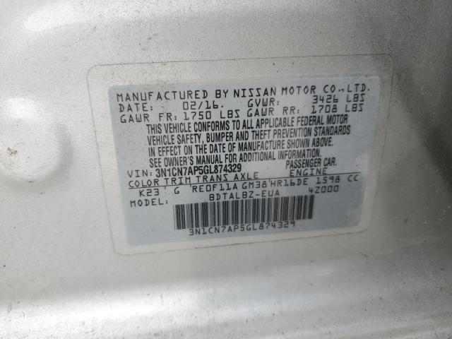 2016 NISSAN VERSA S 3N1CN7AP5GL874329